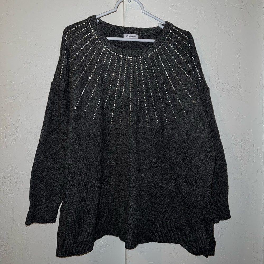 Calvin Klein Rhinestone Neck Sweater - Picture 2 of 12